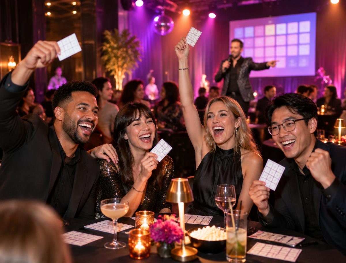 Friends celebrating at interactive bingo